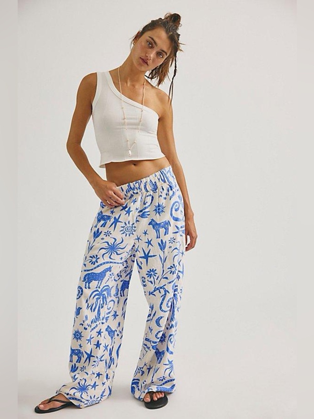 NWT Free People Day’s End Printed Linen Pull On Pants Size Medium